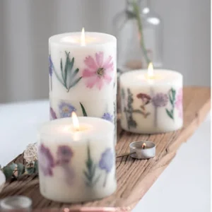 Unscented Pillar Candle with Dried Flowers